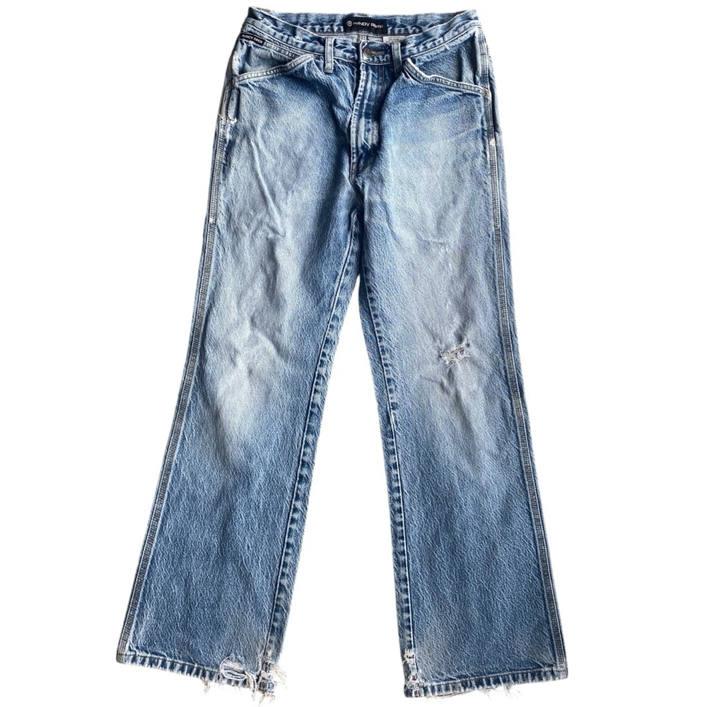 Vintage 90s Randy River Bootcut Blue Denim Jeans Distressed Raw Denim Size 28/31